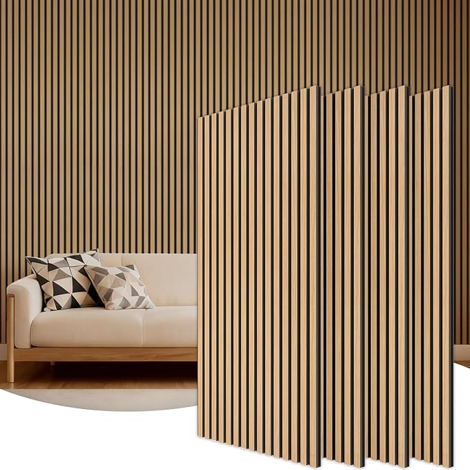 TONOR Wood Slatwall Panels, 4 Pack 47.2" x 23.6"/ 120 x60cm(31ft²) Acoustic Wall Panels, Wood Slat Acoustic Panels for Noise Cancelling and Wall Décor Living Room, Bedroom, Home Decor, Office, Teak