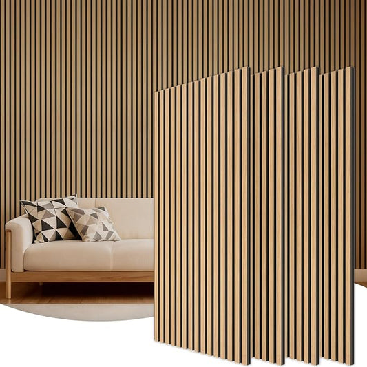 TONOR Wood Slatwall Panels, 4 Pack 47.2" x 23.6"/ 120 x60cm(31ft²) Acoustic Wall Panels, Wood Slat Acoustic Panels for Noise Cancelling and Wall Décor Living Room, Bedroom, Home Decor, Office, Teak