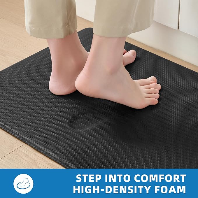 Kitchen Mats for Floor, Extra Long Anti-Fatigue Kitchen Rug, Black | Cushioned Comfort,Non-Slip Backing,Waterproof Surface,Soft Underfoot,Easy Clean,Kitchen Sink,Laundry Room,Standing Desk