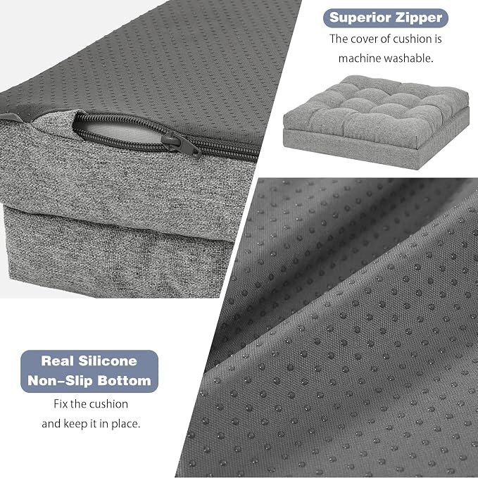 baibu Memory Foam Recliner Cushions with Lumbar Support Pillow for Elderly, 20x20x5 Inch Thick Dual-Layer Patent Design Non-Slip Recliner Seat Cushion for Reduce Hip & Lumbar Pain, Grey