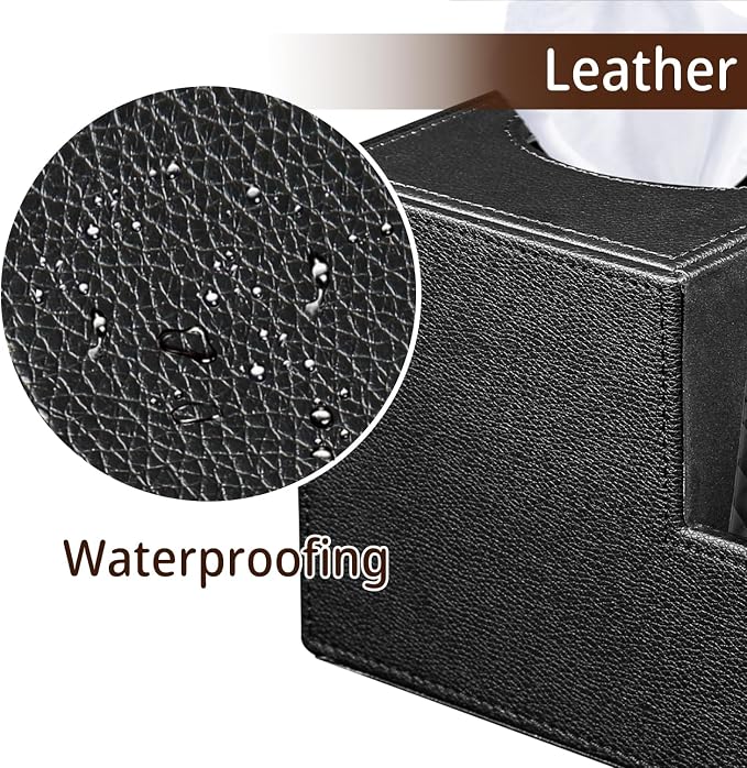 PU Leather Square Tissue Box Cover - Multi-Functional Tissue Box Holder | Tissue Box Cover with Storage,Tissue and Remote Control Holder,Cube Tissue Box Organizer Bedroom Nightstand End Table