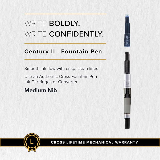 Cross Century II Refillable Fountain Presented in a Luxury Gift Box - Medium Point, Black Ink, Medalist