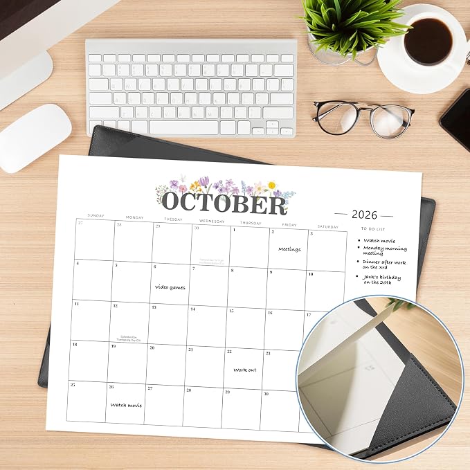 Desk Calendar 2026-2027 - 18 Month Desktop Calendars (Jan 2026–Jun 2027),Large 22x17 Monthly Calendar with Home & Office Floral Desk Pad Calendars (Black, 22 * 17)
