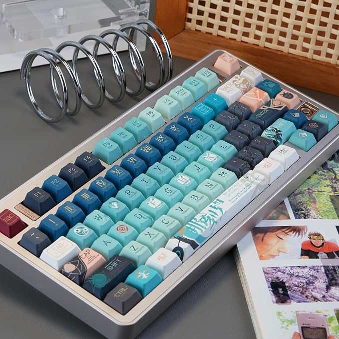 Custom PBT Keycaps，Japanese Anime Gradient Green Keycap Dye-Sublimation Cherry Profile Key caps Set Compatible with 60%/65%/75% Gateron Mechanical Gaming Keyboards