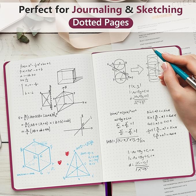 PERCUN Dotted Journal Notebook for Men & Women, 160 Pages Dot Grid notebook, A5 Hardcover Leather Bullet Journaling for Writing, Work, School, Travel, Daily Diary 5.9" x 8.5" (Burgundy)