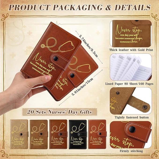 Yexiya 20 Set CNA Week Appreciation Gifts Set A6 Leather Journal with Ballpoint Pens Notebook Bulk for Doctor, Nursing, Certified Medical Assistant, Healthcare Clinical Intern Gifts