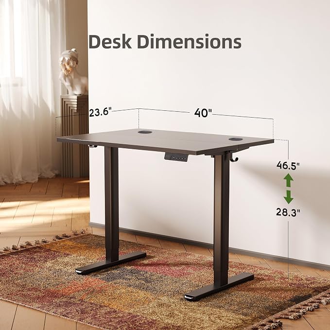 INNOVAR Electric Standing Desk, Adjustable Height Stand up Desks, 40 x 24 Inches Sit Stand up Desk for Home Office Computing, 3-Preset Memory Height Ergonomic Rising Desks, Black