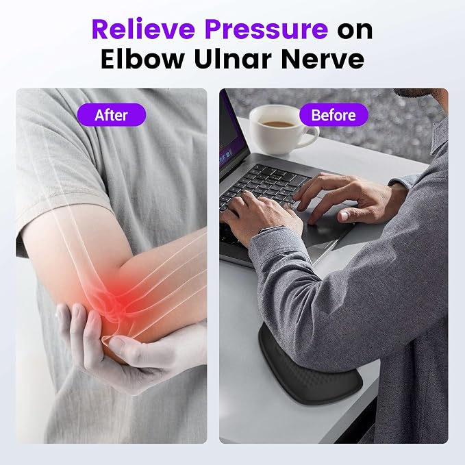 MEKASS Elbow Pad for Desk, Thicken & Large Memory Foam Elbow Rest Padding with Non-Slip, Ergonomic Desk Edge Cushion, Armrest Pad Wrist Rest Comfort Support for Office Home (1 Pcs Black)