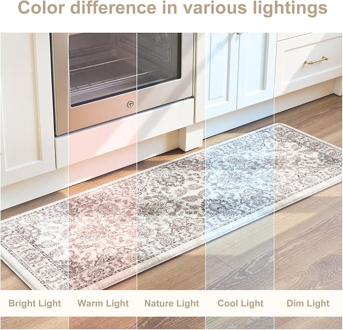 KIMODE Anti Fatigue Mats for Kitchen Floor Kitchen Rugs Sets of Cushioned | 17"x29.5"+17" x47, Khaki,Non Slip Padded Kitchen Floor Mats,Memory Foam Standing Kitchen Mat for Sink Laundry Office Desk