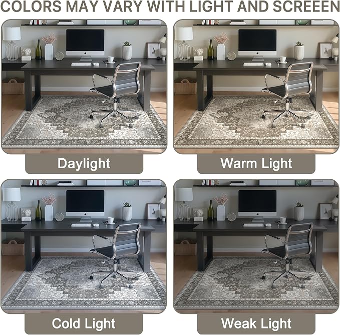 36"x48" Office Chair Mat for Hardwood Tile Floor, Under Desk Carpet Protector for Rolling Computer Chair Mat, Machine Washable Area Rug, Anti-Slip 1/5" Thick Low Pile Thin Vinyl Floor Mat, Tawny Grey