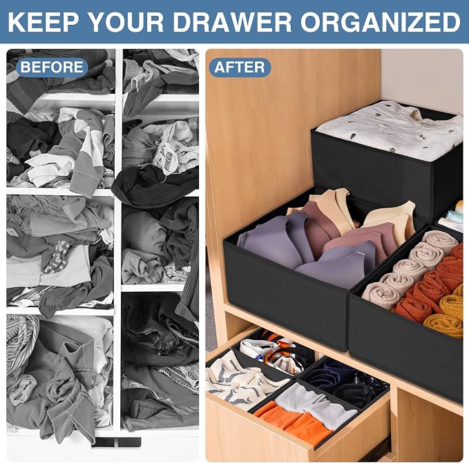 Drawer Organizer Clothes 12 Pack - Odorless Closet Organizers and Storage for Sock Underwear Bra - Dresser Organizador for Bedroom Organization -Nursery Drawer Divider Trays for Baby Clothes