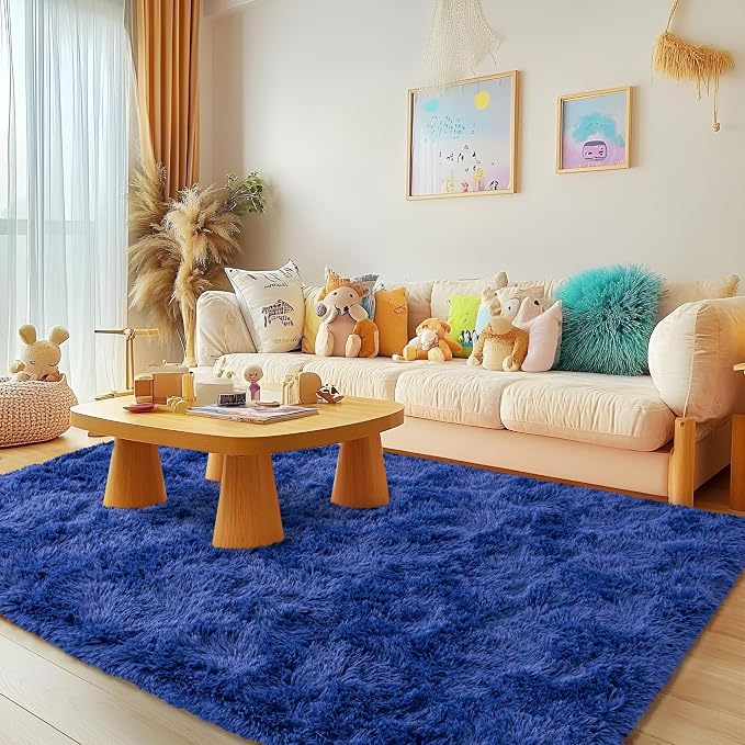 Awaytail Navy Area Rug 8x10 - Super Soft Fluffy Rug for Living Room & Bedroom - Dark Blue Clearance