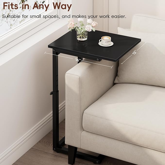 Vagusicc C-Shaped End Table for Couch, 33" Tall C Table Adjustable Height Side Table, Couch Side Tables with Metal Frame Slide Under Sofa, Sofa Table TV Tray for Living Room, Bedroom, Bedside, Black