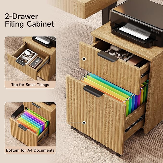 63" Electric Standing Desk with File Cabinet, Height Adjustable Desk,Oak | Standing Desk with Drawers, Roilling Filing Cabinet, File Cabinet with Drawers, Adjustable Desk for Home Office, Work, Study