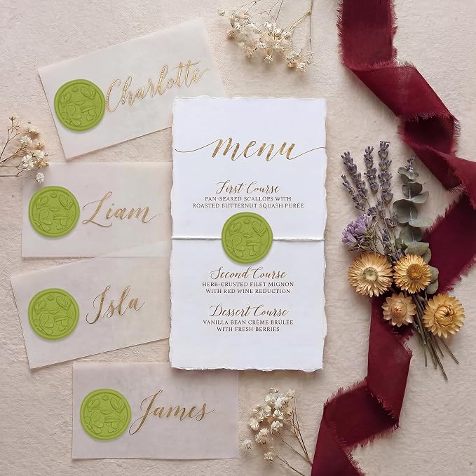 UNIQOOO Wax Seal Stickers - 3D Magnolia Wedding Invitation Envelope Botanical Seal Stickers, 50 Pcs Self- Adhesive Chartreuse Green Stickers, Perfect for Invitation, Christmas, Gift Wrapping, Party