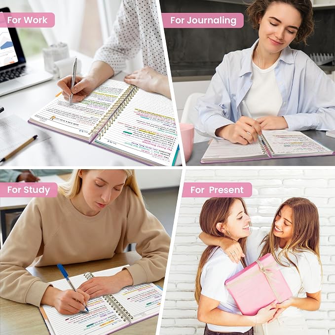 Large Spiral Lined Notebooks for Work with Removable Dividers & Tabs, 8.5"x11" Pretty Hardcover 5 Subject Notebook Journal for Women, College Ruled, Perfect for Study & Office Organization, 280 Pages, Twilight Bloom