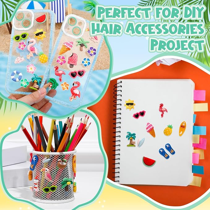 Giegxin 40 Pcs Summer Resin Charm Hawaii Beach Coconut Flamingo Plumeria Flower Flatback Cabochon Accessories Cute Embellishments Bulk for Jewelry Cellphone Case Scrapbooking DIY