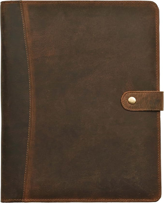 Leather Village Leather Portfolio Organizer - Professional Business Padfolio for Men & Women - Stylish Document Card Holder, Resume Folder, Folio for A4/Letter Size Writing Legal Pad, Brown