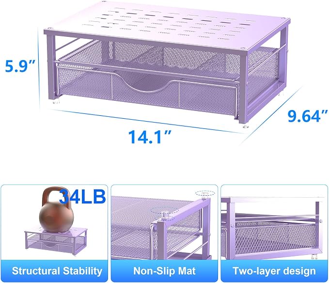 gianotter Computer Monitor Stand Riser, office organizer with Drawer, Office Organizers Storage for Classroom Office Supplies (Purple)