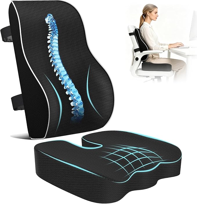 Memory Foam Seat Cushion for Office Chair and Car Seat | Sciatica & Hip & Coccyx Pain Relief Desk Chair Cushion for Long Sitting Office Workers, Car Drivers, Wheelchair, Home