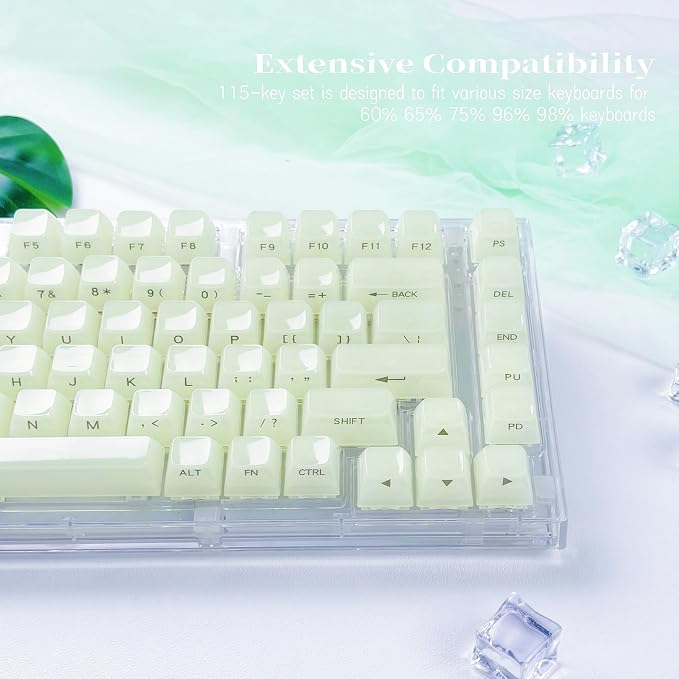 Womier Green Keycaps Jelly - Ceramic Keycaps Style, Clear Creamy Keyboard Key Cap, Transparent Side Printed Custom 60 65 75 100 Percent for Cherry MX/Outemu/Gateron Mechanical Keyboards(MDA Profile)