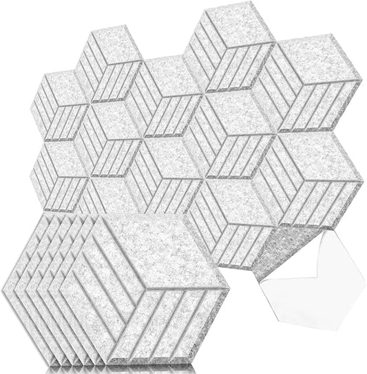 Art3dwallpanels Self Adhesive 20 Pack Acoustic Panels, 14" X 12" X 0.4" Soundproof Wall Panels, High Density Sound Absorbing Panels Hexagon Beveled Edge Sound Dampening Panels, Studio Treatment Tiles