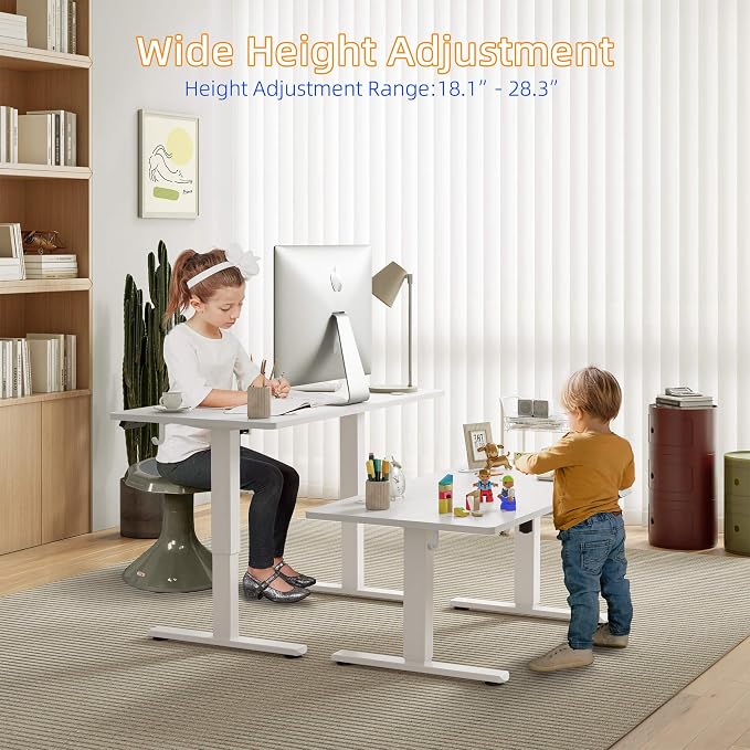 YIHAYO Low Height Adjustable Desk, Lifts 18.1-28.3 Inches, Electric Standing Desk for Short People, 40 x 24 Inches Computer Table with Splice Board for Home Office, White