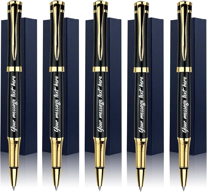 Ancolo Personalized Black Executive Business Pens - Medium Point with 10 Black Ink Refills Custom with Your Name or Message, Gift for Students/Teacher/Manager/Lawyer/Professor 5PCS/Pack
