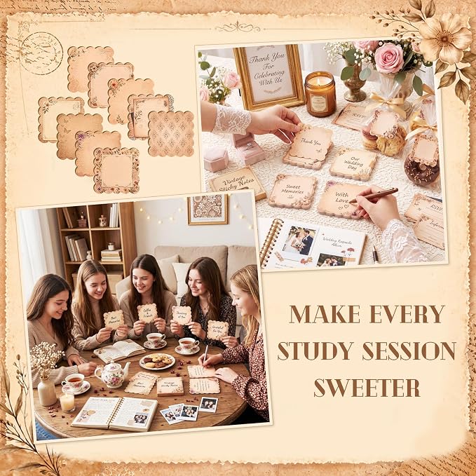 9 Pcs Scalloped Aesthetic Sticky Notes 3x3 Inch Vintage Colors Cute Wavy Self Sticky Note Pads Memo Pads for Journal School Office Supplies Decoupage Craft Stationery Gift (Vintage Brown)