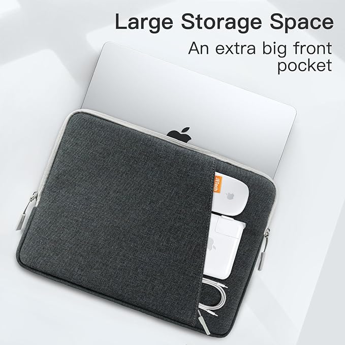 JETech Laptop Sleeve for 16-Inch MacBook Pro (M1-M5, 2019-2026), Waterproof Bag Case with Pocket, Compatible with 16 Inch Notebook (Dark Grey)