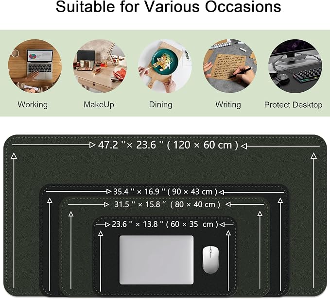 Bleswin Multifunctional Large Desk Mat, Double Sided Computer Desk pad, Extended Mouse Mat, Office Desk Protector with Waterproof PU Leather, 35.4''×16.9'', Office Home Writing Pad (Dark Green+Black)