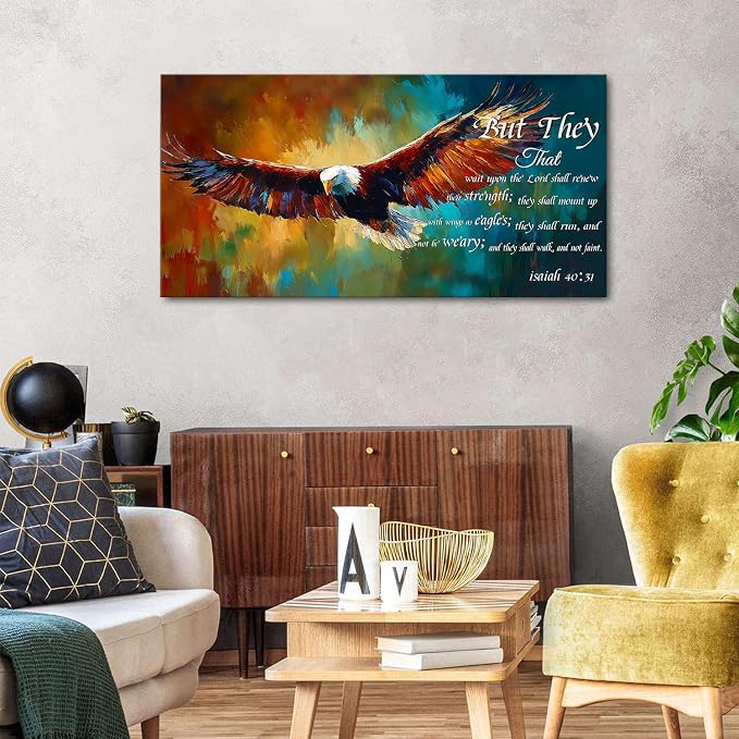 Christian Eagle Wall Art Isaiah 40 31 Poster Bible Verse Wall Decor Inspirational Scripture Canvas Prints Painting Religious Biblical Framed Artwork for Bedroom Living Room Home Decoration 24x48