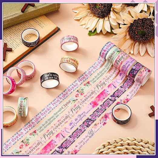 24 Rolls Back to School Christian Washi Tape Gifts Bulk Graduation Vbs Religious Scripture Bible Verse Watercolor Floral Washi Tape for Bible Journaling Crafting Students Study Stationery