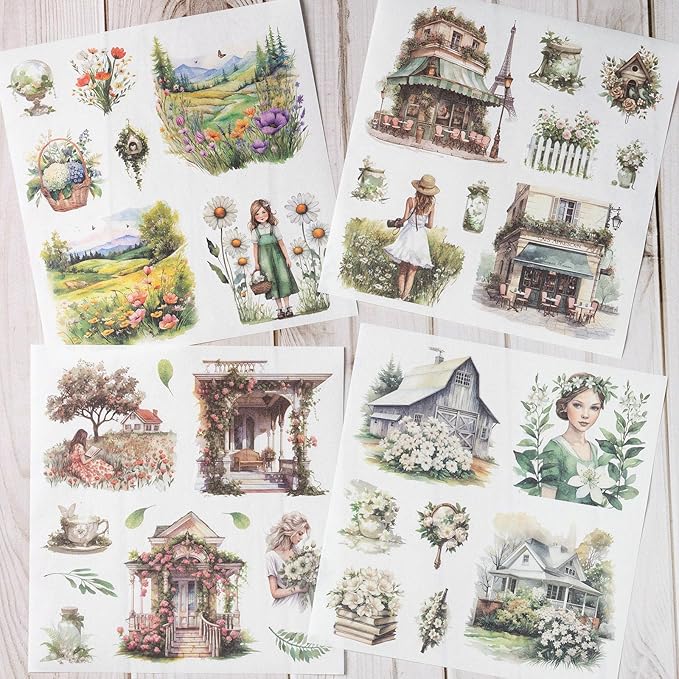 YagCu Garden Journal Stickers, 50 Sheets Washi Junk Journaling Sticker Book, Scrapbook Supplies, Watercolor Scrapbooking for Adults, Green Decorative Ephemera Arts Craft