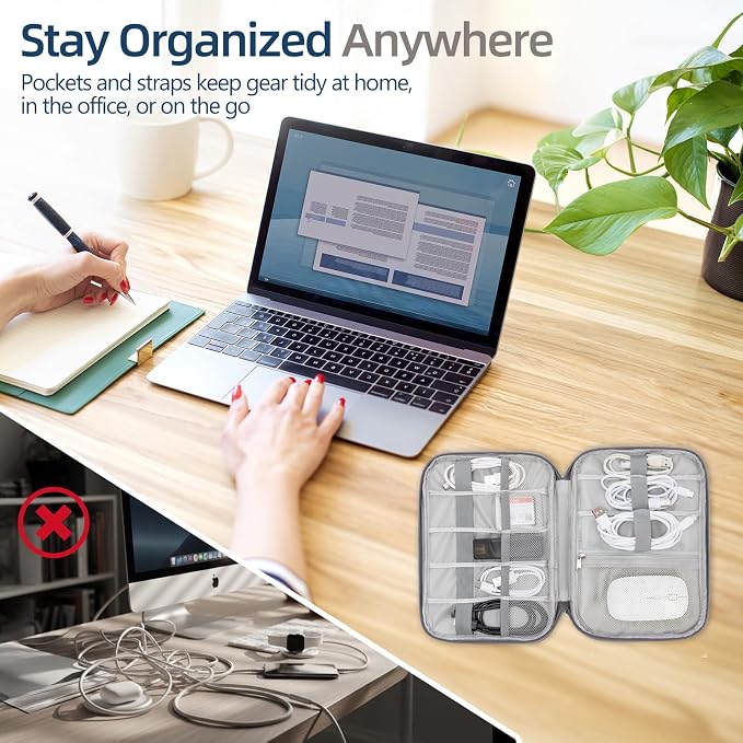Electronics Organizer Travel Case - Water-Resistant Tech Bag for Cables, Chargers & Cord Management - Small Portable Pouch for Travel Accessories, Gear Bag for Airplane & Business