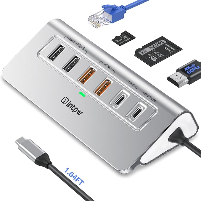 intpw 10-in-1 USB C Hub with Ethernet, 4K@60Hz HDMI, 10Gbps USB-C/USB-A, PD 100W, SD/TF, P9R PRO Docking Station for MacBook Pro/Air M1-M5, iPhone 17/16/15, iPad Pro, Windows