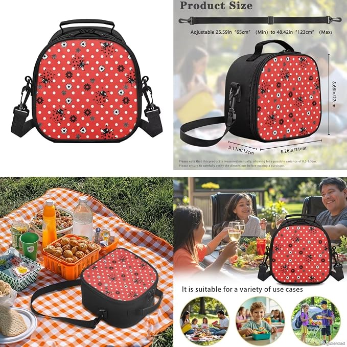 WELLFLYHOM 4 PCS Red Polka Dot Ladybug 17 Inch Backpack for Girls Ages 8-12 | Complete School Backpack Set with Matching Lunch Box, Pencil Case and Water Bottle Sleeve, Durable for Junior High Students