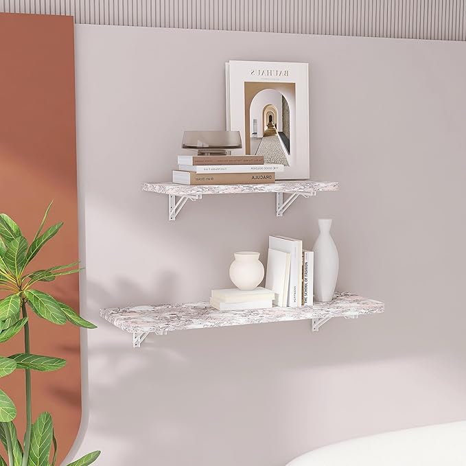 Wall Mounted Folding Table 40"x 16" with Removable Heavy-Duty Brackets Support Up to 200 Pounds Folding Desk for Small Space Home Laundry Room Office Rv Suitable for Solid Wall (Life Summer Flowers)