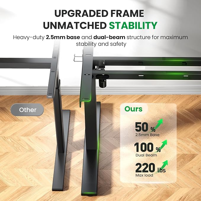 Electric Standing Desk Adjustable - 63x30 Inch Sit Stand Desk with 1 Inch Thick Tabletop, Double Beam Frame, 3 Memory Height Adjustment, Cable Management for Home Office