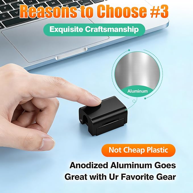 AGVEE 6 Pack Cord Organizer Clips Cable Management Holder, Aluminum | 10mm Ultra-Thin, 6X Powerful Magnetic Closure Snap Keeper for Home Desk Office Gadgets Accessories, Residue-Free Tape