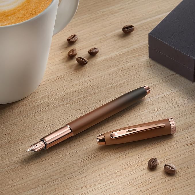 Sheaffer 100 9374 Coffee Edition Matt Brown Fountain Pen with Regal Brown PVD Appointments and Signature mid band - Medium Point