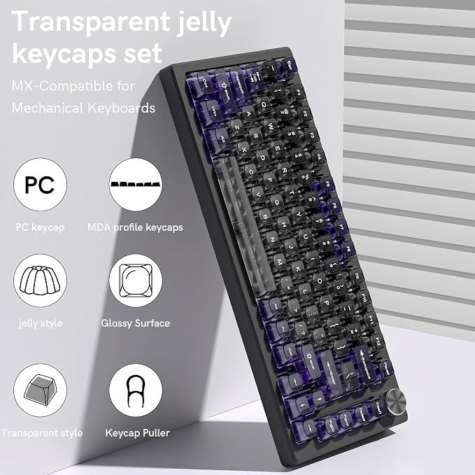 dagaladoo Clear keycaps,Transparent Keyboard keycaps,Jelly Key caps Set,Shine Through keycap,MDA Profile Keyboard caps for Mx Switches Mechanical Keyboard (Grey and Purple)