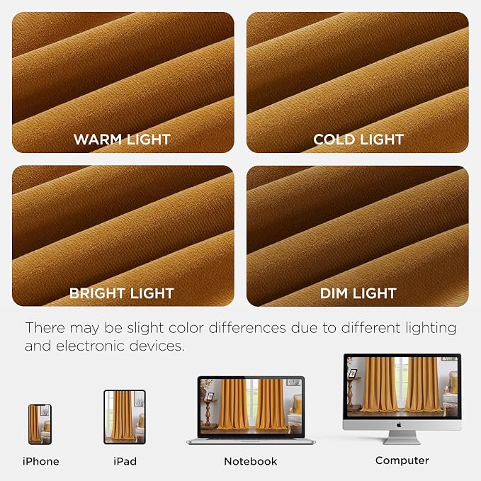 Joydeco Mustard Yellow 100% Blackout Curtains 90 Inch 2 Panels, Luxury Thermal Yellow Velvet Curtains for Bedroom Living Room, Soundproof Blackout Window Drapes, Grommet Top (52W x 90L)