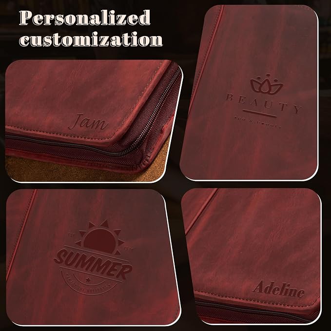 Personalized Genunie Leather Portfolio Binder, Customized Leather Portfolio for Men,3 Ring Binder Business Portfolio for Women, Organizer for A4 Legal Sized Notepad, Customized Gift, Red
