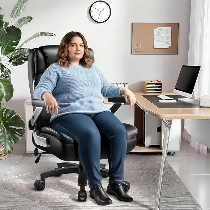 OFIKA 700LBS Large Heavy Duty Office Chair with 5D Flip Arms, Big and Tall Office Chair,High Back Computer Executive Desk Chair with Adjustable Lumbar Support,Dual Rubber Wheel(Black)