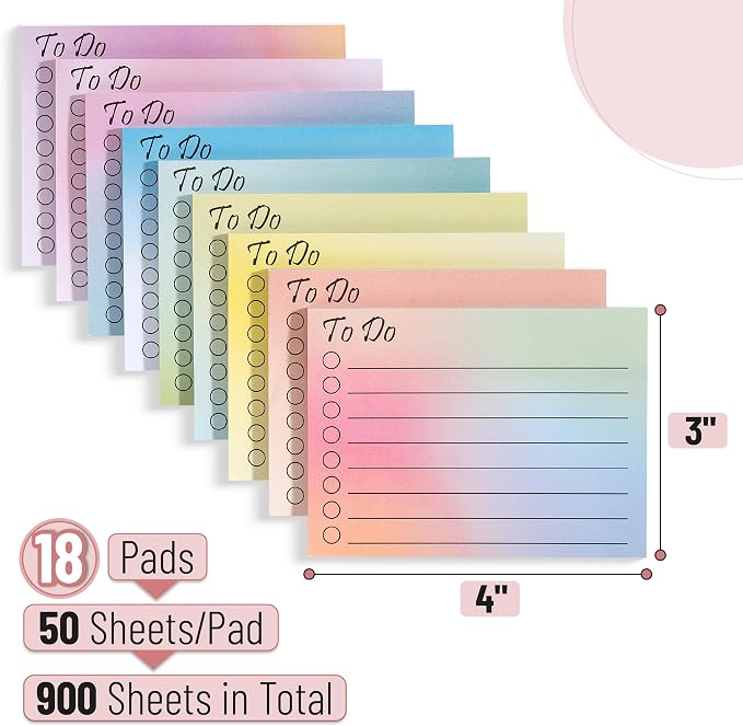 Mr. Pen- to Do List Sticky Notes, 3"x4", 18 Pads, 900 Sheets | Lined Checklist Sticky Pads with Smooth Writing, Easy Peel-Off, Thick Paper for Planning, Office, School & Daily Tasks