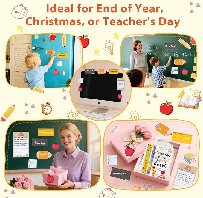 Teacher Appreciation Gifts for Women Men, Back to School End of Year Birthday Gifts for Preschool Teacher, Teacher Stamps, Sticky Notes Blackboard Self-Stick Note Pads, Classroom Supplies Must Haves