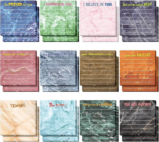 Yinder 24 Pcs Inspirational Sticky Notes Thank You Gift Motivational Sticky Note Pad Employee Appreciation Gift Bulk for Staff Coworker Teacher Nurse Office Groups 3 x 3'' (Appreciation,Marble Color)
