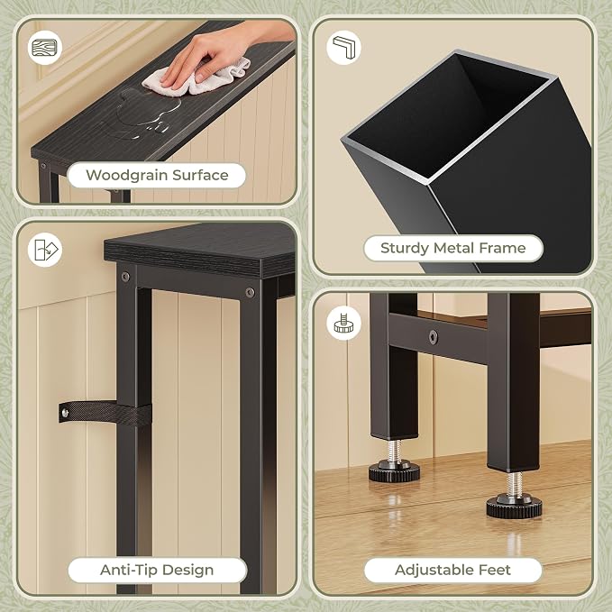 Huuger 86.6 Inch Sofa Table with Power Outlets, 23.9’’-34.4’’ Height Adjustable Range, Behind Couch Table with USB-C Ports, Sofa Tables Narrow Long, Skinny Console Table, Small Spaces, Black