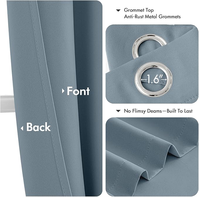 MIULEE Blackout Curtains for Bedroom Living Room 2 Panels, Thermal Insulated Room Darkening Drapes Grommet Noise Reducing Light Blocking Window Treatments 72 Inches Long 40x72 Inch Greyish Blue